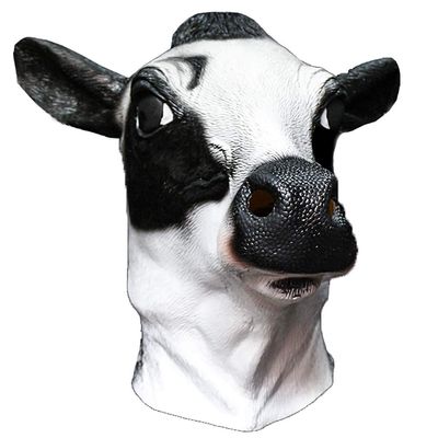 HENGYUTOYMASK Latex Cow Head Mask Milk Cow Farm Animal Moo Halloween Costume Party Masquerade Cosplay Party Fancy Dress