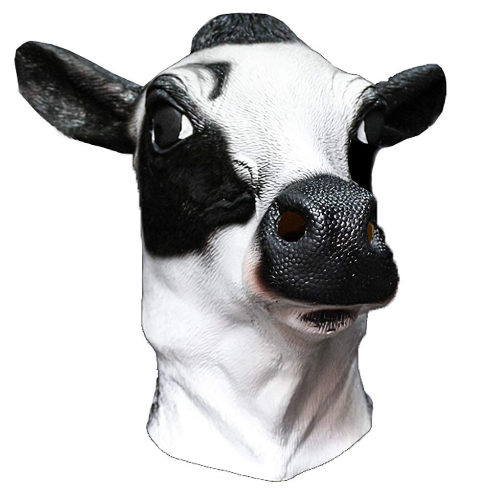 HENGYUTOYMASK Latex Cow Head Mask Milk Cow Farm Animal Moo Halloween Costume Party Masquerade Cosplay Party Fancy Dress