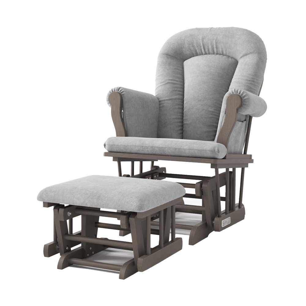 Child Craft Cozy Glider Rocker and Ottoman Set, Smooth Quiet Gliding Motion, Padded Cushion with Convenient Storage Pockets, Solid Wood Base & Frame (Dapper Gray with Light Gray Cushion)