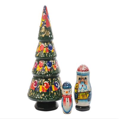 Christmas Tree Nesting Doll 3pc./5" Russian Matryoshka Wooden Collectible