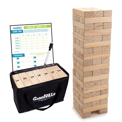 Giantville Giant Tumbling Timber Toy - STEAM-Credited Premium Pine Wood Blocks Tower - Indoor/Outdoor Yard Game for Kids & Adults - 56 Pieces + Carry Bag - Grows to Over 4 Feet