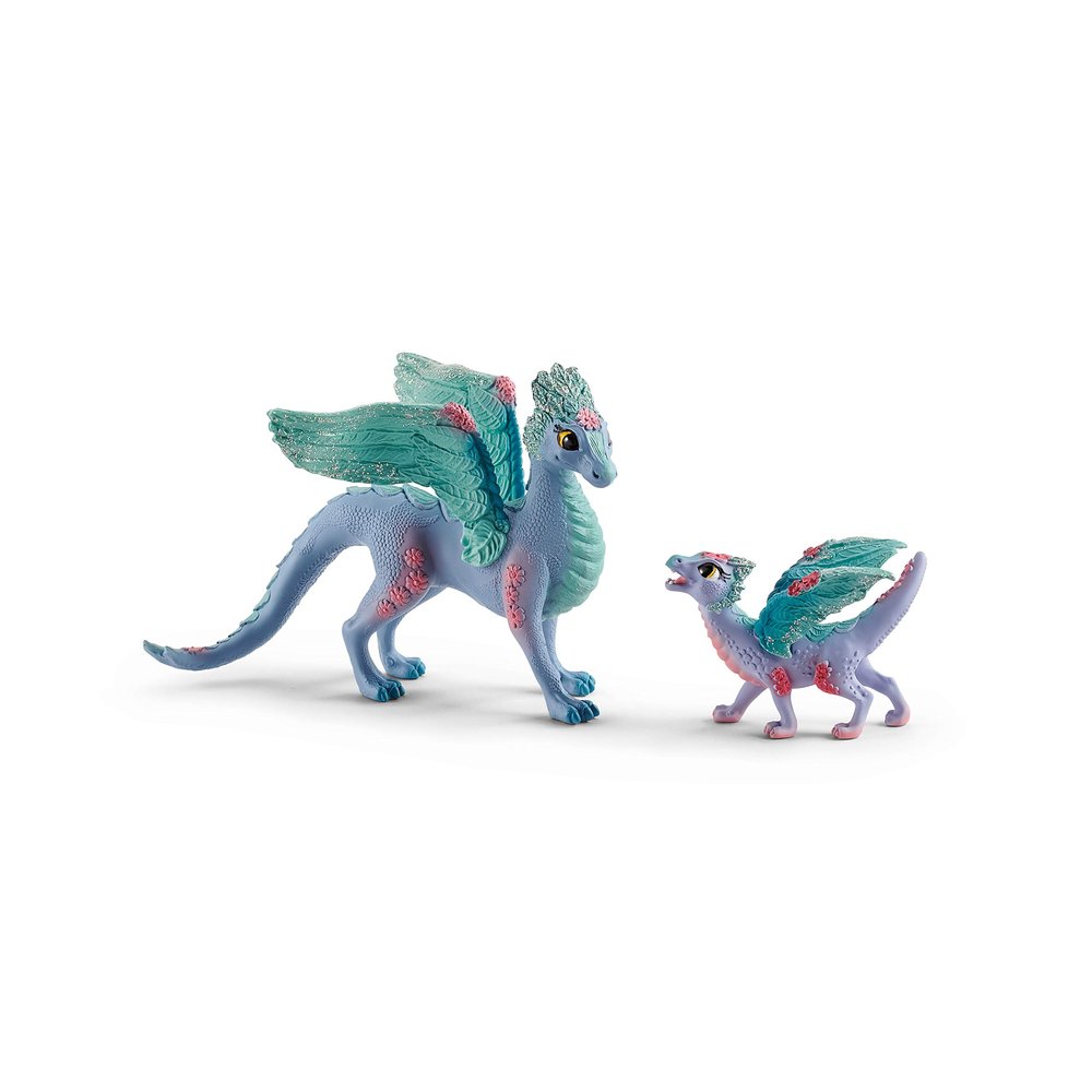 Schleich Bayala - 2 PC Flower Dragon and Baby Toy Set for Girls and Boys - Durable Fantasy Fairy Animal Figurines - Cute Pink and Blue Dragon Figures - Fun Wyvern Playset for Kids Ages 5+ - 70592