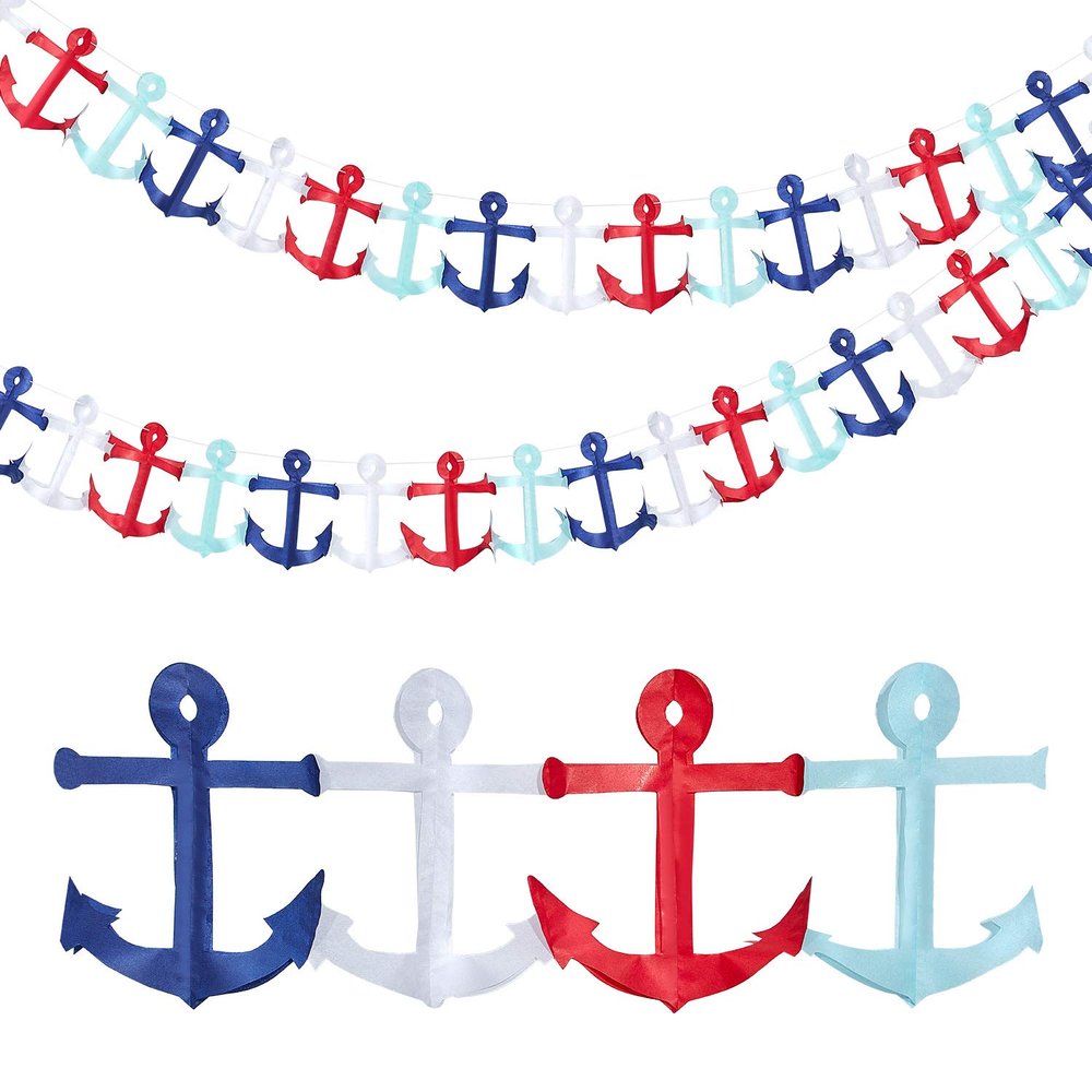 Boao 2 Pieces 8ft Nautical Garland Cruise Birthday Decorations Coastal Christmas Ornaments Triangle Flags Hanging Banner for Yacht Party Decorations Baby Shower Wedding Home Cabin Door
