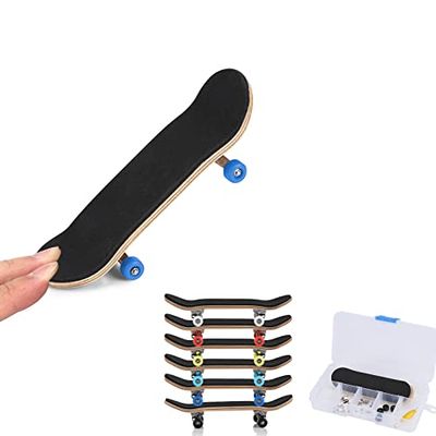 Lazmin Wood Finger Skateboard Alloy Stent Bearing Wheel Fingerboard Novelty Toy Reduce Pressure Kids Gifts(Navy)