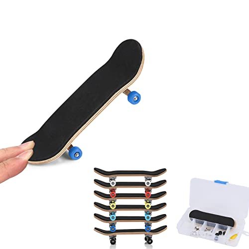 Lazmin Wood Finger Skateboard Alloy Stent Bearing Wheel Fingerboard Novelty Toy Reduce Pressure Kids Gifts(Navy)