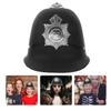 Amosfun British Police Helmet Badge Halloween Cosplay Plastic Hat Bobby Helmet Fancy Dress for Cosplay Dancing Party Stage Performance Black view 2