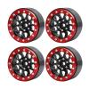 QUE-T Pack of 4 Beadlock Wheel Rims 1.9" Metal Rims for 1: 10 Scale RC Crawler TRX4 Axial SCX10 D90 (Black & Red) view 1