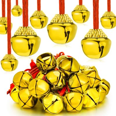 50 Pieces Bell Necklaces for Christmas Holiday Party (Red Cord, Gold Bell)