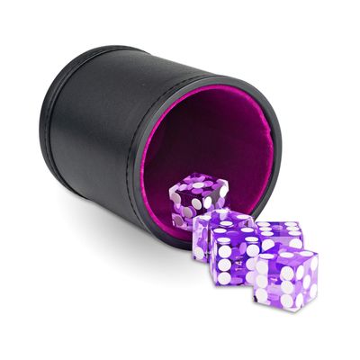 Leather Dice Cup with 5 Casino Dice, Purple