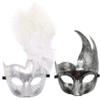 Coolwife Costume Mask Feather Masquerade Mask Halloween Mardi Gras Cosplay Party Masque (Couple Silver White) view 1