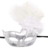 Coolwife Costume Mask Feather Masquerade Mask Halloween Mardi Gras Cosplay Party Masque (Couple Silver White) view 2