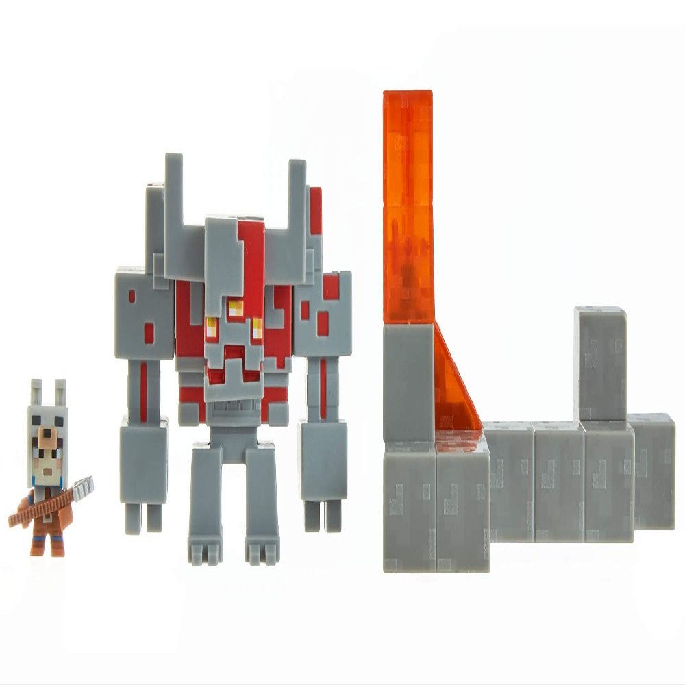 Mattel Minecraft Dungeons Mini Battle Box, with Exclusive Redstone Monstrosity, Valorie Character and Lava Set Piece, Action and Adventure Toy Based on Video Game, Gift for Kids Age 6 and Older