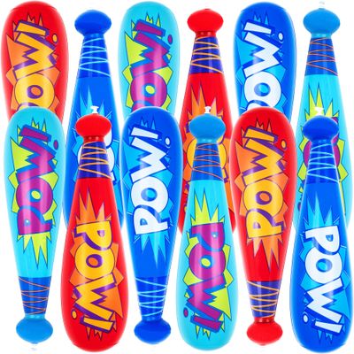 ArtCreativity 20 Inch Pow Inflatable Baseball Bats (Pack of 12) Baseball Goodie Bags Favors, Superhero Birthday Boy Party Favors, Carnival Party Prizes, Toddler Outdoor Toys, Fun Summer Toys for Kids