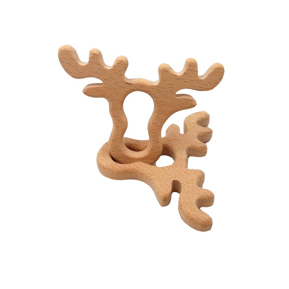 10pcs Natural Wooden Antlers Montessori Toy Pendant Pure Natural Beech Wood Animal Shape Toys for Handmade Necklace/Bracelet (Antlers 10pcs)