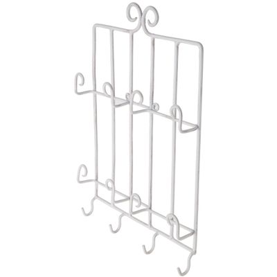 Bard's White Wrought Iron Wall Mounted 4 Cup and 4 Saucer Display Hanger, 15.75" H x 11.5" W x 2" D (for 6" Saucers), Pack of 3