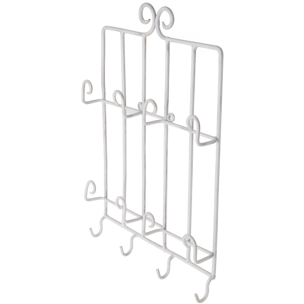 Bard's White Wrought Iron Wall Mounted 4 Cup and 4 Saucer Display Hanger, 15.75" H x 11.5" W x 2" D (for 6" Saucers), Pack of 2