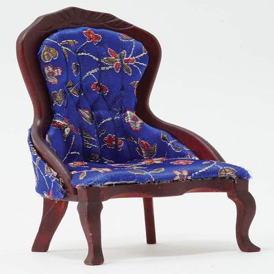 Classics by Handley Dollhouse Miniature Victorian Lady's Chair, Mahogany with Blue Floral Fabric