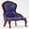 Classics by Handley Dollhouse Miniature Victorian Lady's Chair, Mahogany with Blue Floral Fabric view 1