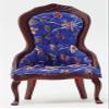 Classics by Handley Dollhouse Miniature Victorian Lady's Chair, Mahogany with Blue Floral Fabric view 2