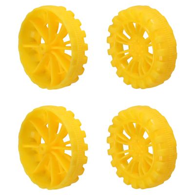 MroMax 40x10mm RC Cars Wheels, 4Packs Yellow Toys Wheels, 2mm Dia Shaft Plastic Model Wheels for DIY Toy, RC Car, Truck, Boat and Helicopter Model Part