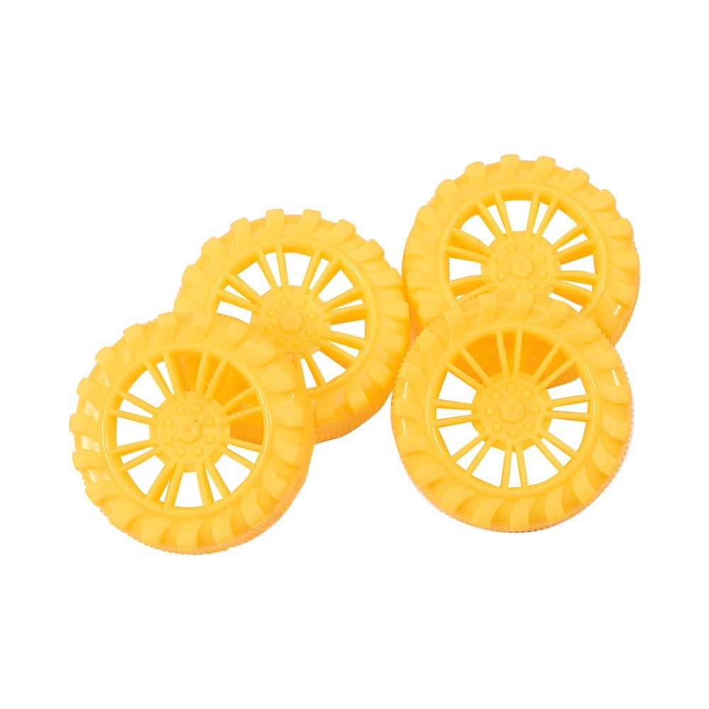 MroMax 45x12mm RC Cars Wheels, 4Packs Yellow Toys Wheels, 2mm Dia Shaft Plastic Model Wheels for DIY Toy, RC Car, Truck, Boat and Helicopter Model Part