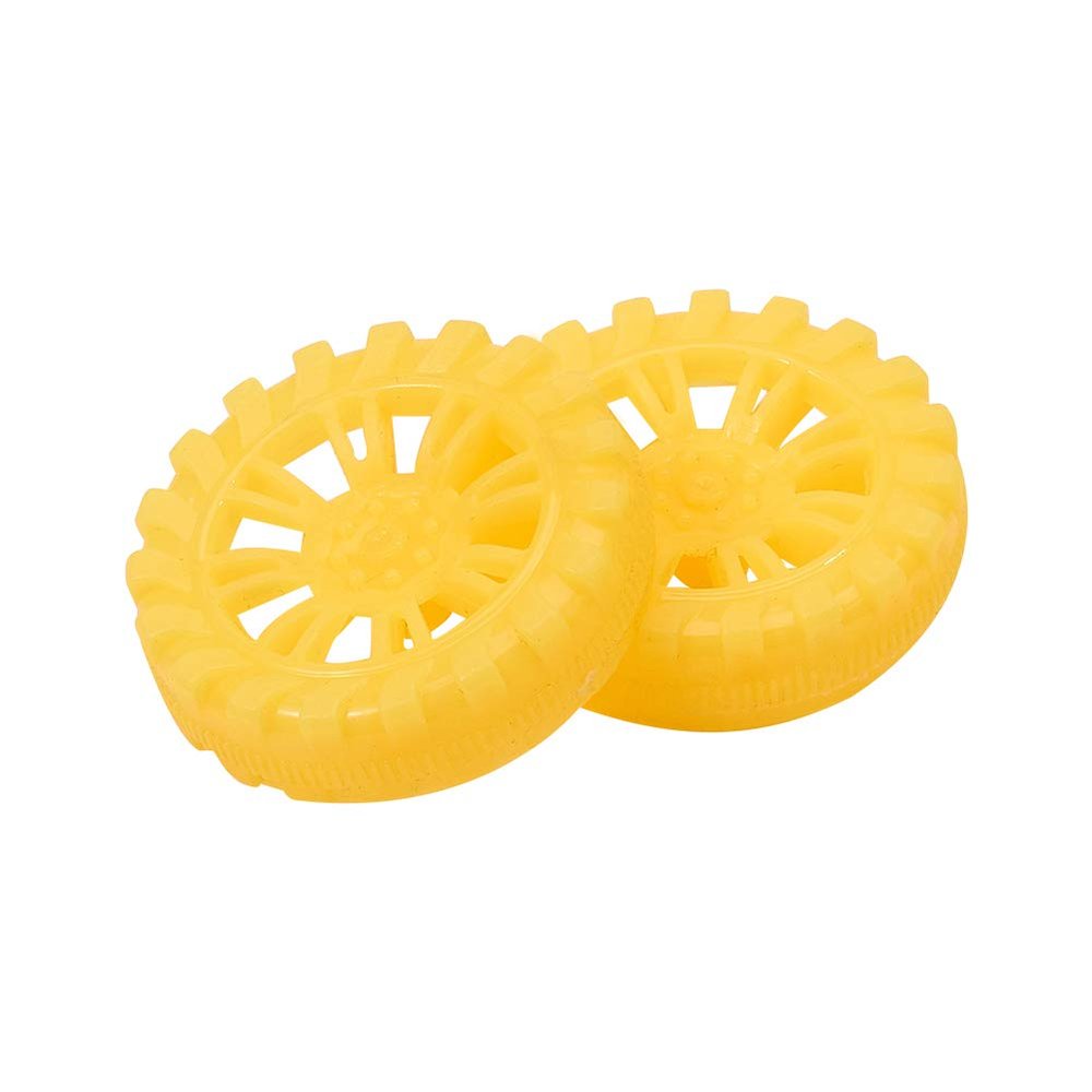 MroMax 30x8mm RC Cars Wheels, 2Packs Yellow Toys Wheels, 2mm Dia Shaft Plastic Model Wheels for DIY Toy, RC Car, Truck, Boat and Helicopter Model Part