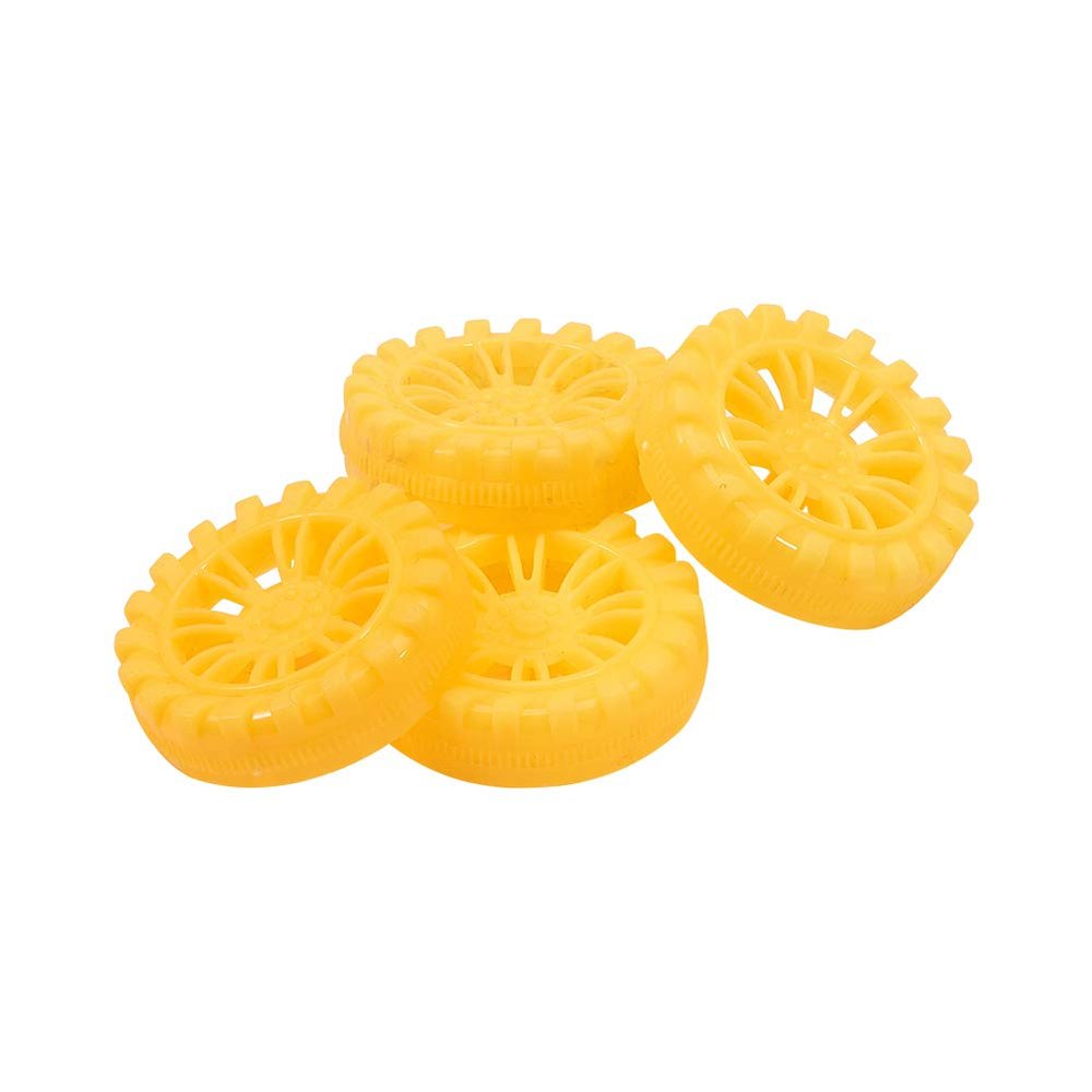 MroMax 35x9.4mm RC Cars Wheels, 4Packs Yellow Toys Wheels, 2mm Dia Shaft Plastic Model Wheels for DIY Toy, RC Car, Truck, Boat and Helicopter Model Part