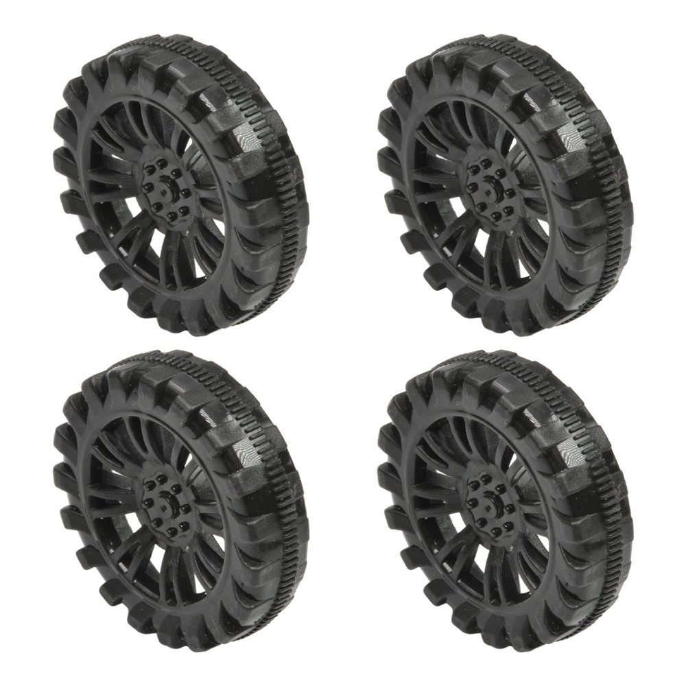 MroMax 30mm Plastic RC Car Wheel Tires DIY Model Robots 4pcs, Black