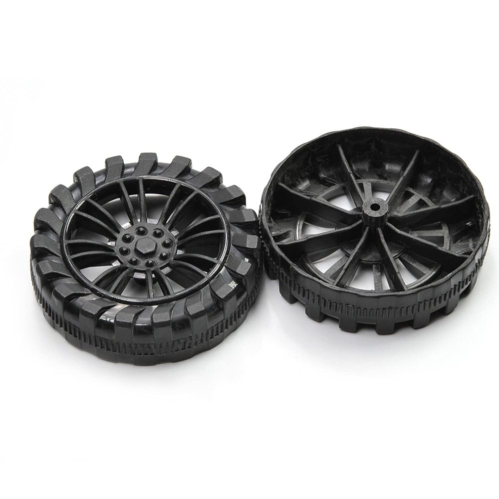 MroMax 45x12mm RC Cars Wheels, 2Packs Black Toys Wheels, 2mm Dia Shaft Plastic Model Wheels for DIY Toy, RC Car, Truck, Boat and Helicopter Model Part