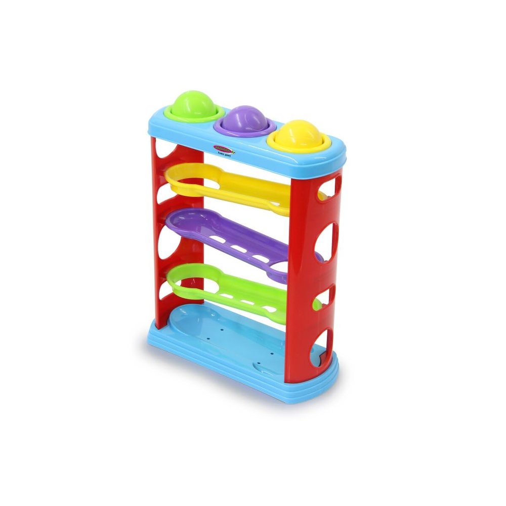 JAMARA 460585 Rolling Balls Hammer Game - Playfully Promotes Fine Motor Skills, Colourful Marble Run, 3 Coloured Balls, Made of Robust Plastic, Multi-Coloured
