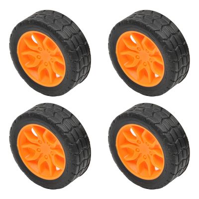 MroMax 30x11mm RC Cars Wheels, 4Packs Black Orange Toys Wheels, 2mm Dia Shaft Plastic Model Wheels for DIY Toy, RC Car, Truck, Boat and Helicopter Model Part