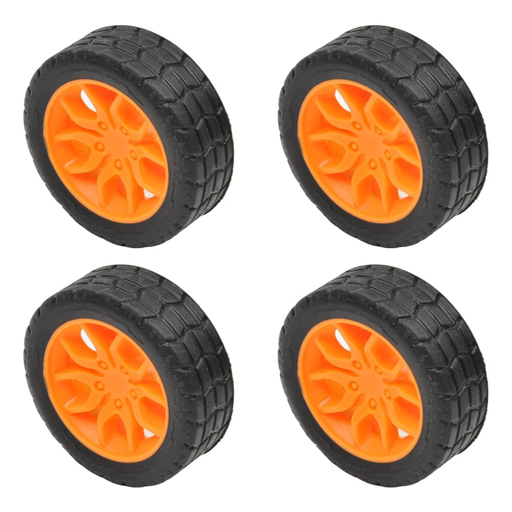 MroMax 30x11mm RC Cars Wheels, 4Packs Black Orange Toys Wheels, 2mm Dia Shaft Plastic Model Wheels for DIY Toy, RC Car, Truck, Boat and Helicopter Model Part