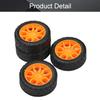 MroMax 30x11mm RC Cars Wheels, 4Packs Black Orange Toys Wheels, 2mm Dia Shaft Plastic Model Wheels for DIY Toy, RC Car, Truck, Boat and Helicopter Model Part view 4