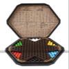 Chinese Checkers in Leatherette Box with Wooden Marbles (Birds and Flowers with Black Background Design) view 2