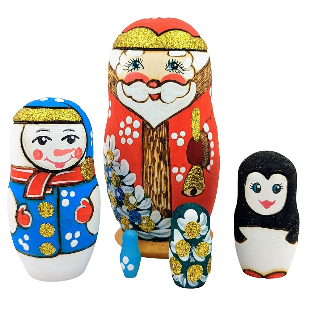 Needzo Christmas Santa Claus Design Russian Nesting Dolls, 4 Inch Snow Man Penguin Tree, Surprise Nesting Dolls