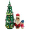 Needzo Hand Carved and Painted Russian Christmas Tree Nesting Doll, Surprise, Santa Claus Snowman, Beaded Tree 5 1/4 Inch view 1