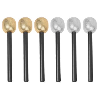 NUOBESTY 6pcs Fake Microphone Toys Simulation Glitter Mic Props for Halloween Masquerade Party Cosplay Decorative Supplies (Golden and Silver)