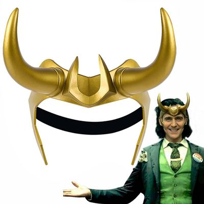 Superhero Helmet with Horns, 2021 TV Series Movie Thor Ragnarok Norse Mythology Mask Cosplay Halloween Costume Party Props (L0KI Crown -Gold)