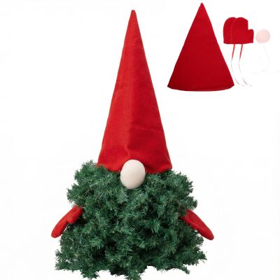 Amosfun Santa Claus Hat Christmas Tree Topper with Nose Gloves Creative Santa Hat Tree Top Decoration of The Hugger for Christmas Holiday Party Supplies 4Pcs Red