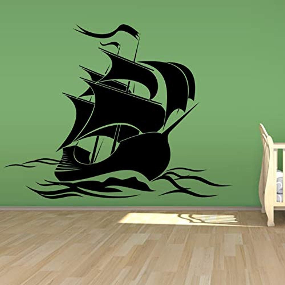 Black Pirate Ship for Kids Room Wallpaper Baby Bedroom Art DIY Removable Home Decoration Accessories Wall Decals Decor Vinyl Sticker IR7187