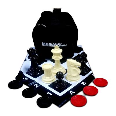 MegaChess Large Chess Set 8-inch King with Large Checkers Set and Giant Vinyl Chess Mat