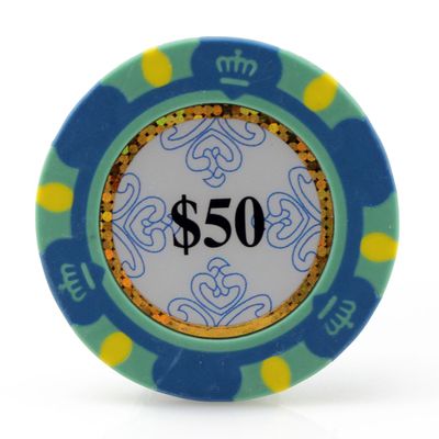 Versa Games Monte Carlo Clay Poker Chips in 13.5 Gram Weight - Pack of 50 (Choose Colors) (Blue)