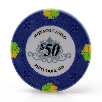 Versa Games Monaco Casino Clay Poker Chips in 13.5g - 50 Piece - (Choose Color) (Blue)