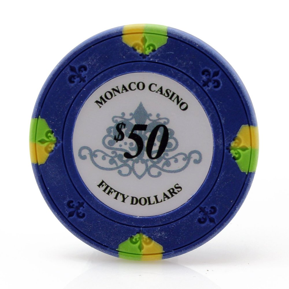 Versa Games Monaco Casino Clay Poker Chips in 13.5g - 50 Piece - (Choose Color) (Blue)