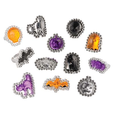 Halloween Jewel Rings | Assorted Designs | 12 Pcs