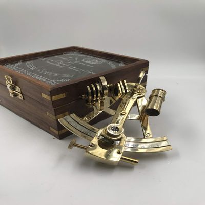Malla Inc. Nautical Hand-Made Solid Brass 5" Marine Sextant with Wooden Box