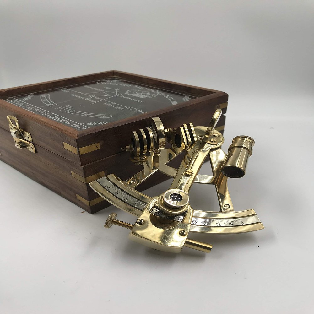 Malla Inc. Nautical Hand-Made Solid Brass 5" Marine Sextant with Wooden Box
