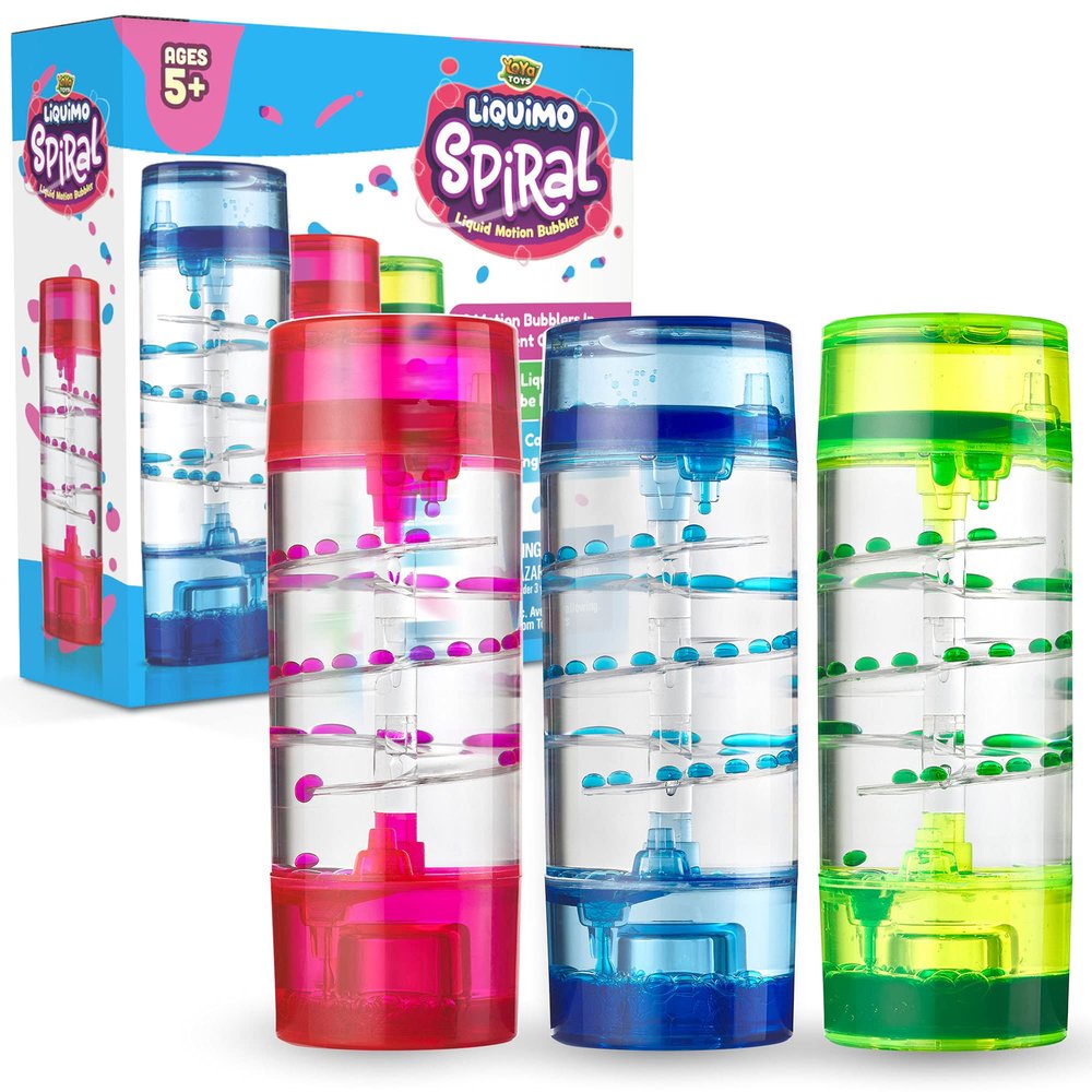 YoYa Toys Liquimo Spiral - Liquid Motion Bubbler (3 Pack) - Hourglass Liquid Timer for Kids and Adults - Stress Relief Fidget Toys for Autistic Children, Desk Dcor, Holiday Stocking Stuffers