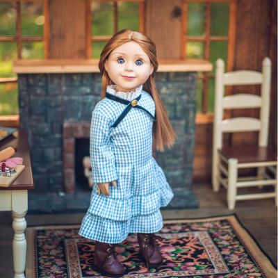 The Queen's Treasures 18 Inch Doll Clothes, Little House on The Prairie Authentic Laura & Mary Ingalls Blue Check Dress Outfit , Compatible for Use with American Girl Dolls