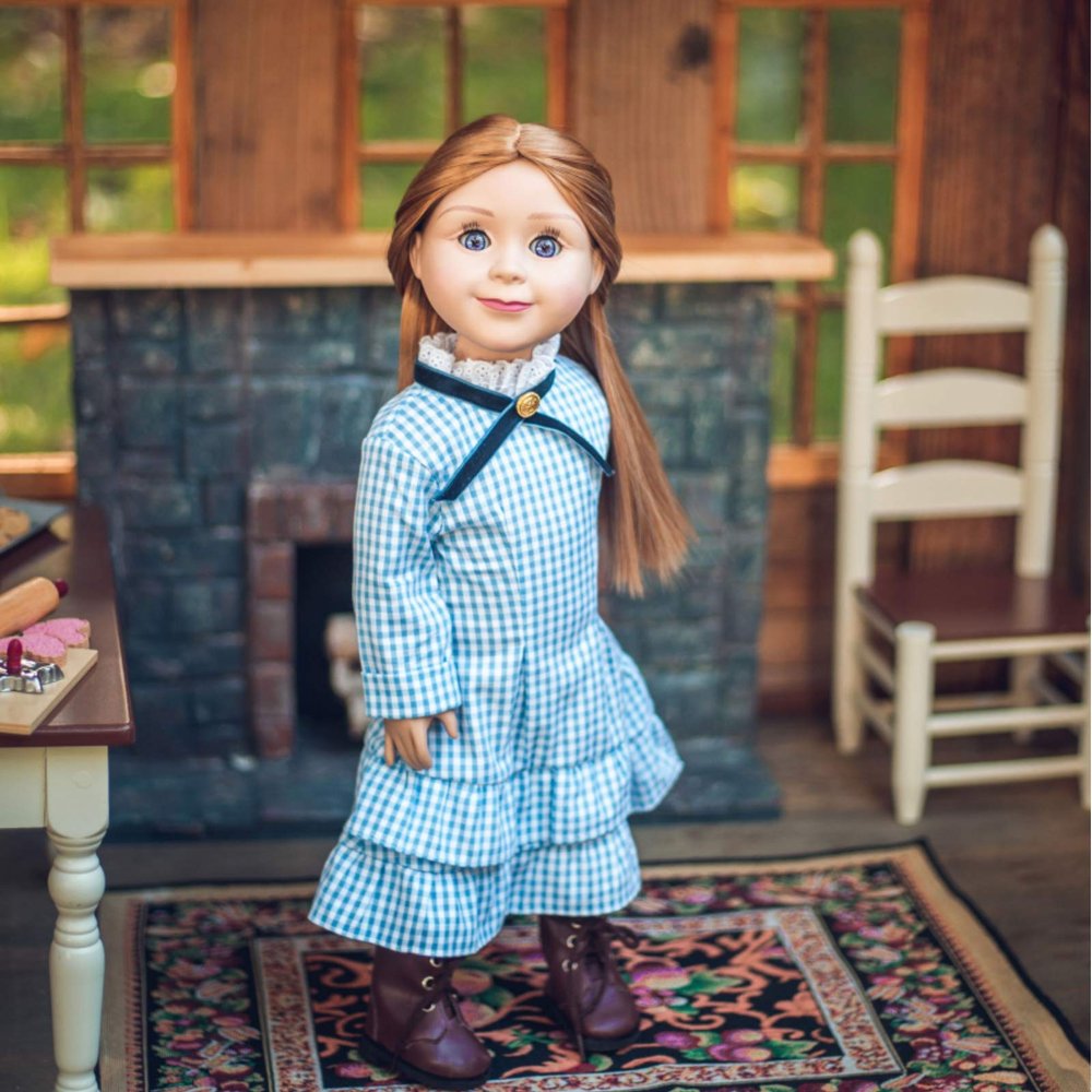The Queen's Treasures 18 Inch Doll Clothes, Little House on The Prairie Authentic Laura & Mary Ingalls Blue Check Dress Outfit , Compatible for Use with American Girl Dolls